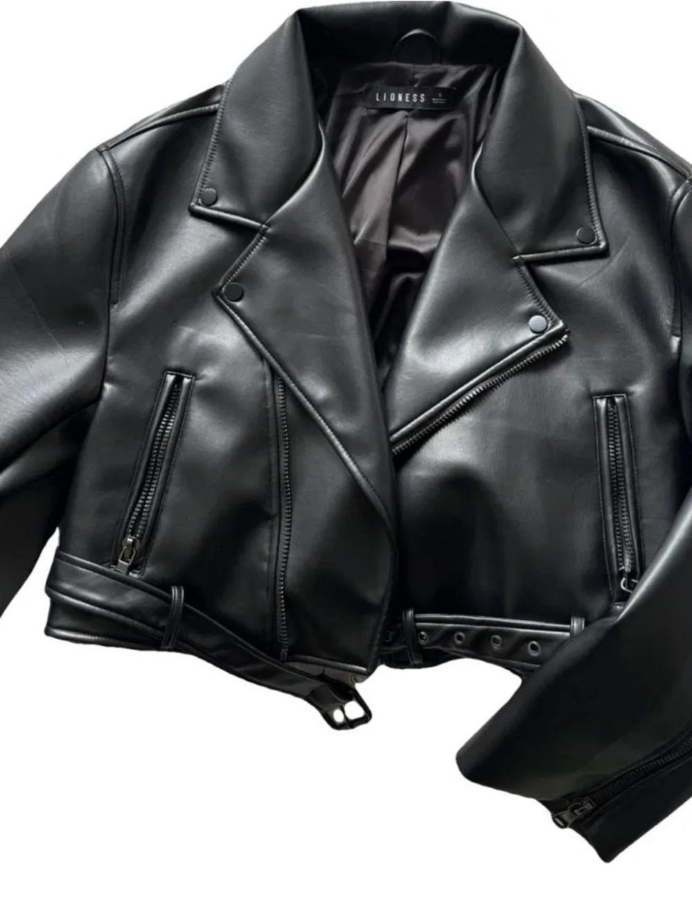 Lioness Black Faux Leather Cropped Biker Jacket